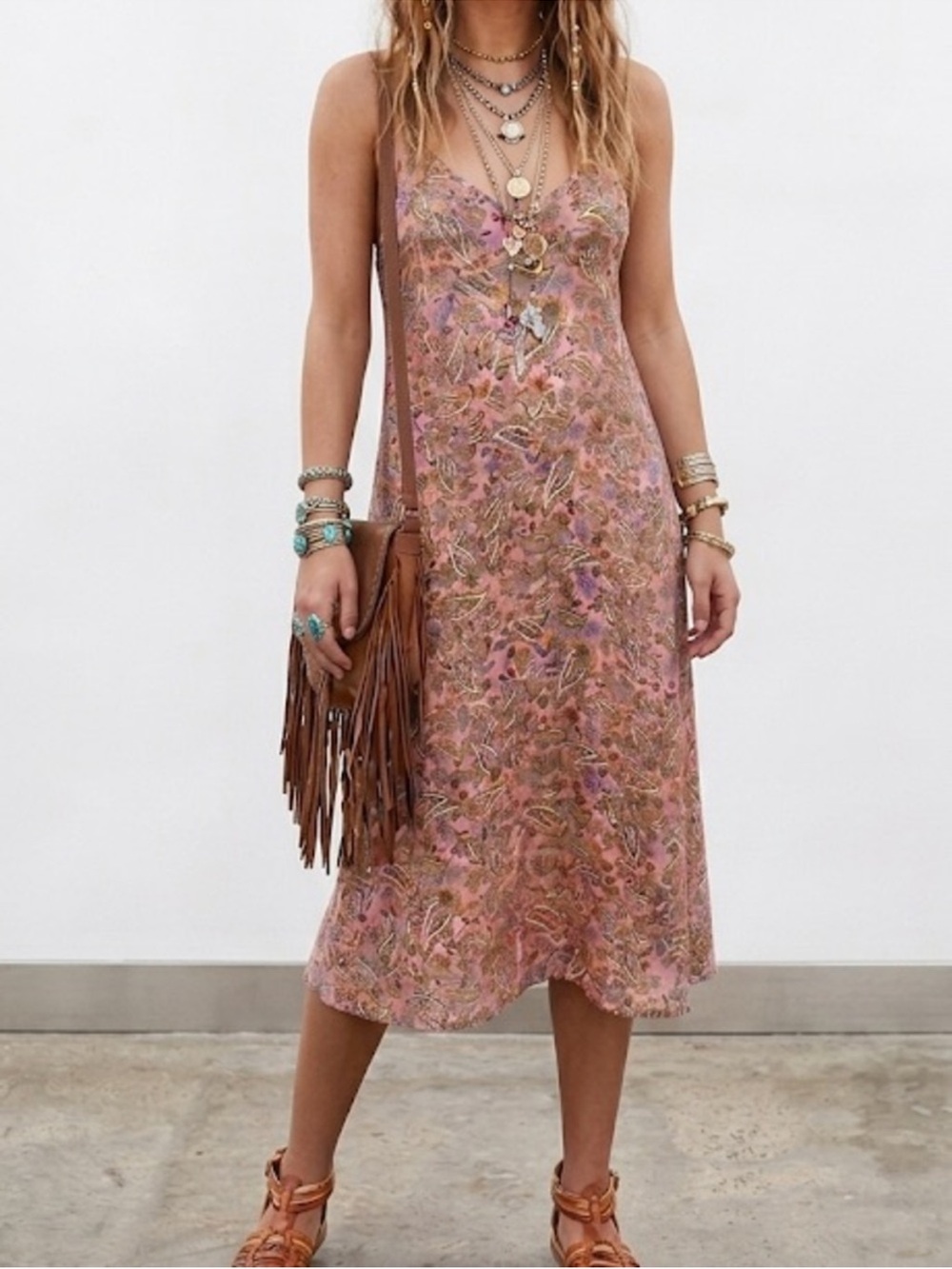 Patrons of Peace Pink Paisley Boho Midi Slip Dress Size Medium BohoChic Festival